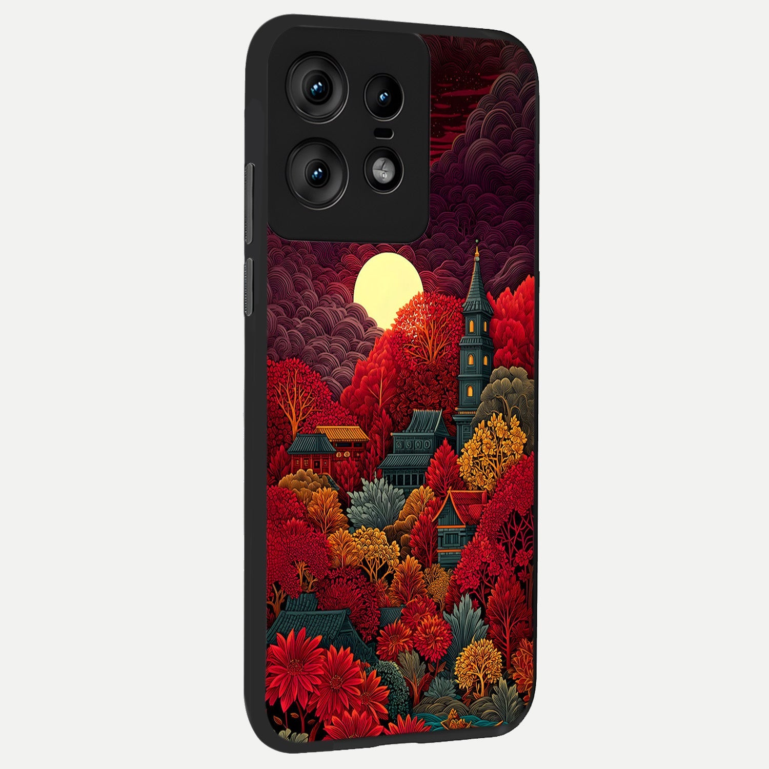  Scarlet Autumn Temple back cover For Moto Edge50 Pro slim fit glass case with vibrant aesthetic design