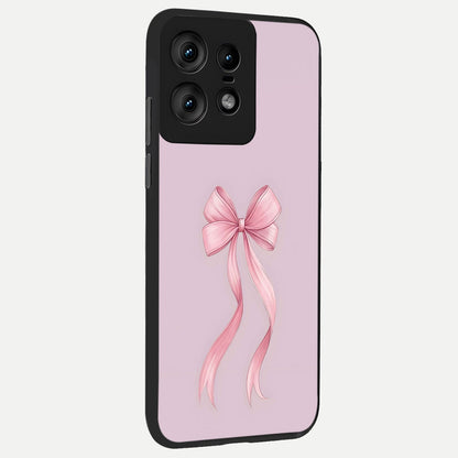  Soft Blush Bow back cover For Moto Edge50 Pro slim fit glass case with vibrant aesthetic design