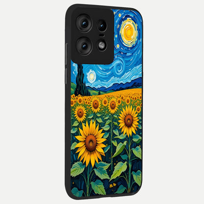  Starry Sunflower Dreams back cover For Moto Edge50 Pro slim fit glass case with vibrant aesthetic design