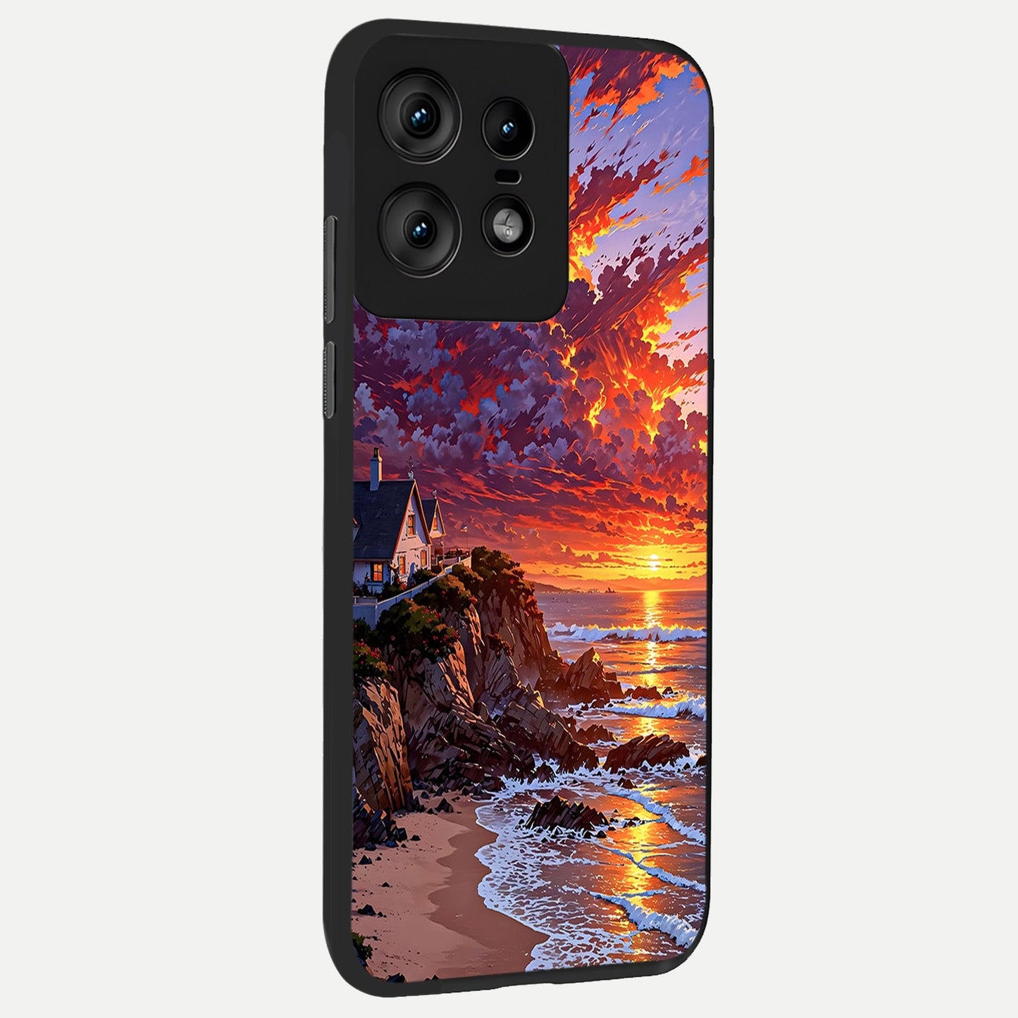  Sunset House By Sea back cover For Moto Edge50 Pro slim fit glass case with vibrant aesthetic design