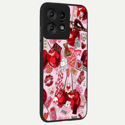  Sweet Cherry Chaos back cover For Moto Edge50 Pro slim fit glass case with vibrant aesthetic design