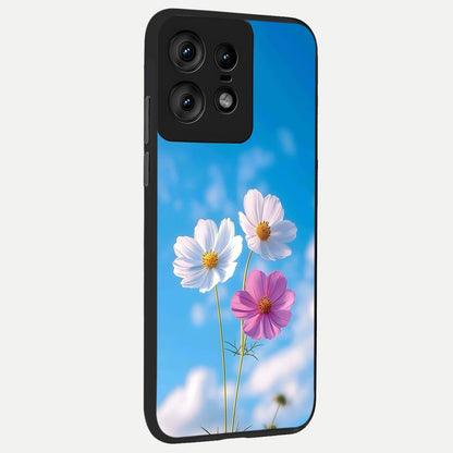  Tripple Flowers With Sky back cover For Moto Edge50 Pro slim fit glass case with vibrant aesthetic design