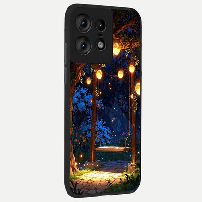  Twilight Garden Swing back cover For Moto Edge50 Pro slim fit glass case with vibrant aesthetic design