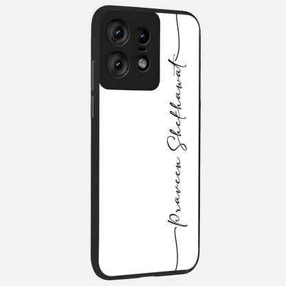  White Tune Custom Name back cover For Moto Edge50 Pro slim fit personalized glass case with aesthetic design