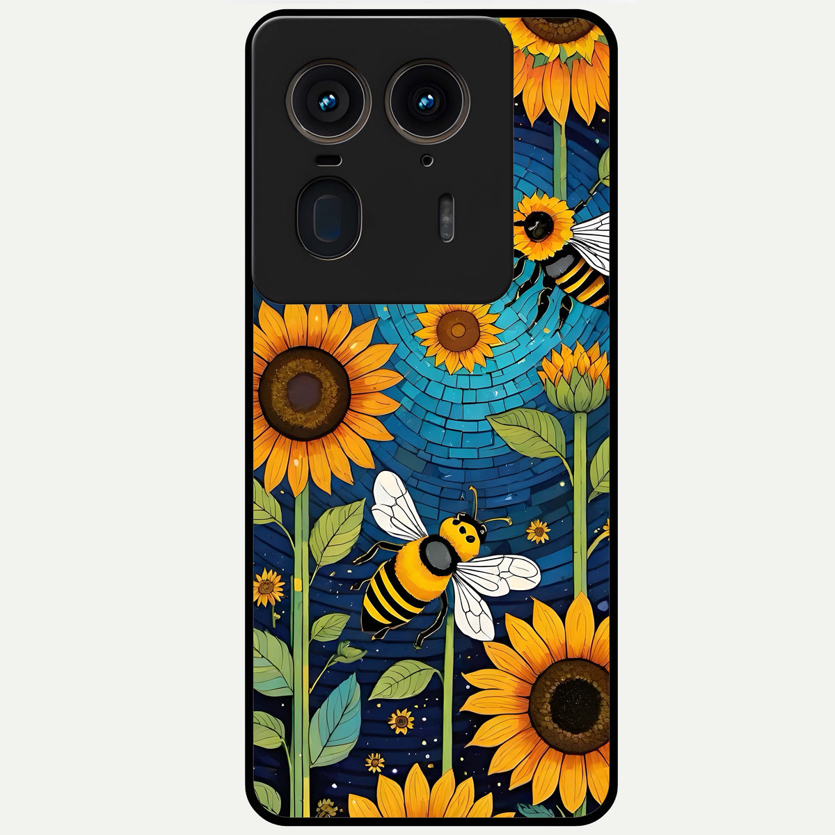  Bees And Sunflowers Glass Case For Moto Edge 50 Ultra back cover – full design glossy printed glass finish