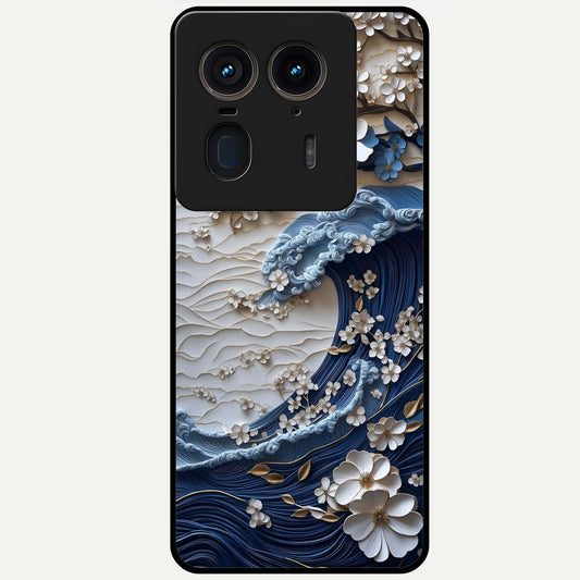  Blossom Wave Art Glass Case For Moto Edge 50 Ultra back cover – full design glossy printed glass finish