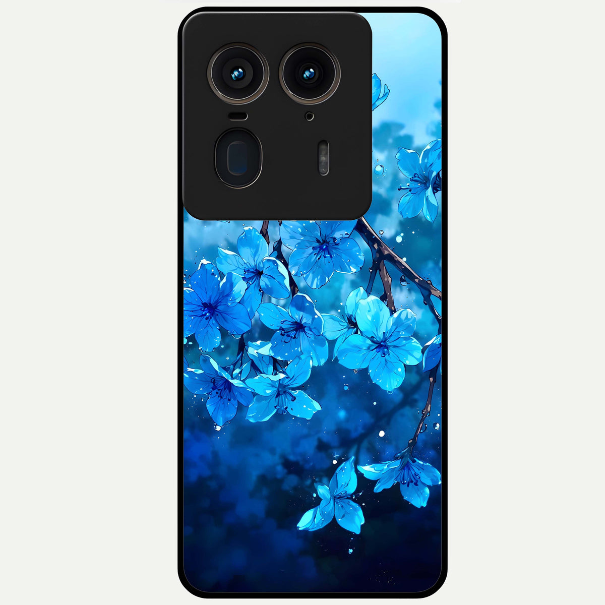  Blue Blossoms Branch Glass Case For Moto Edge 50 Ultra back cover – full design glossy printed glass finish