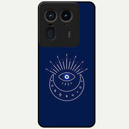  Blue Evil Eye Glass Case For Moto Edge 50 Ultra back cover – full design glossy printed glass finish