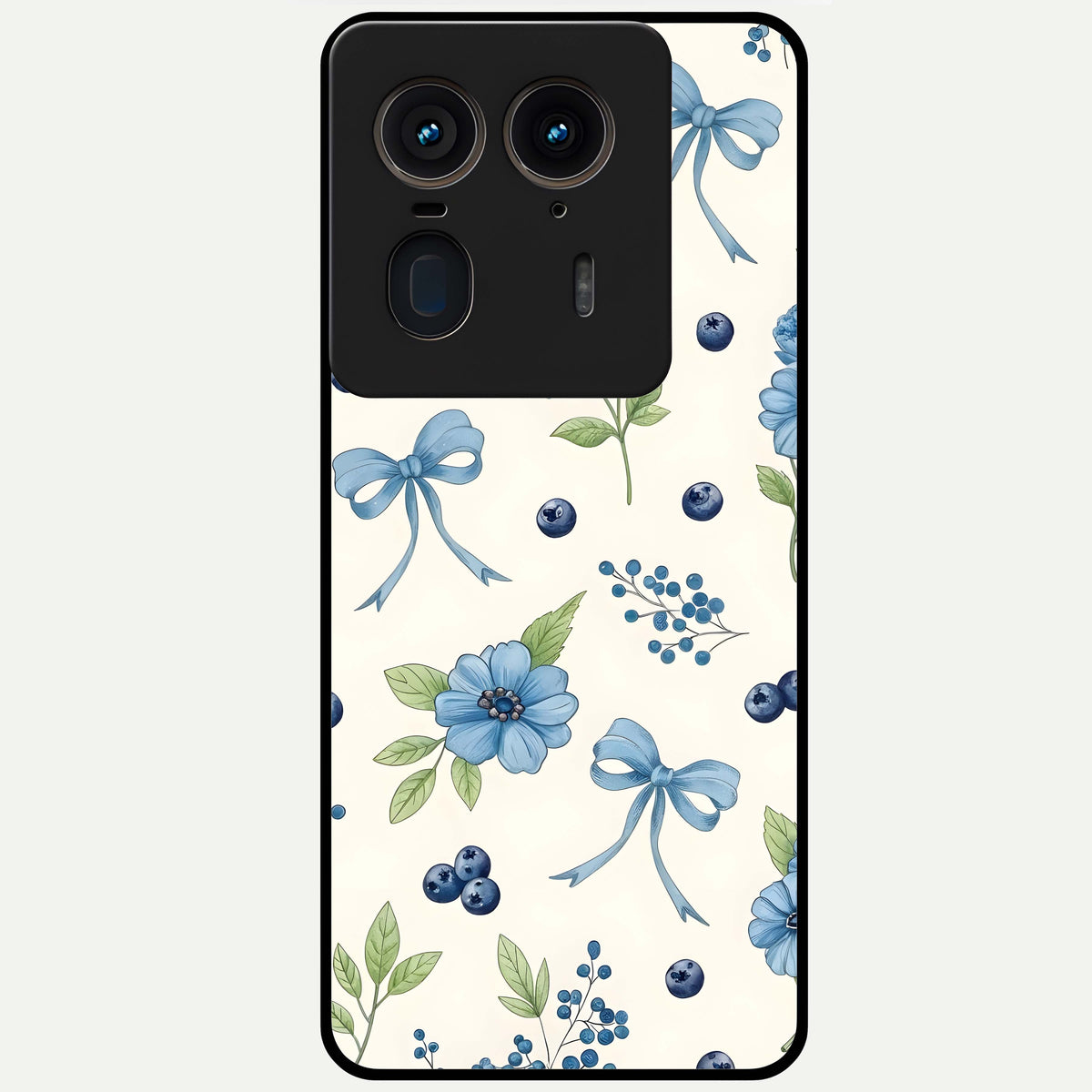  Blue Flower And Bow Glass Case For Moto Edge 50 Ultra back cover – full design glossy printed glass finish