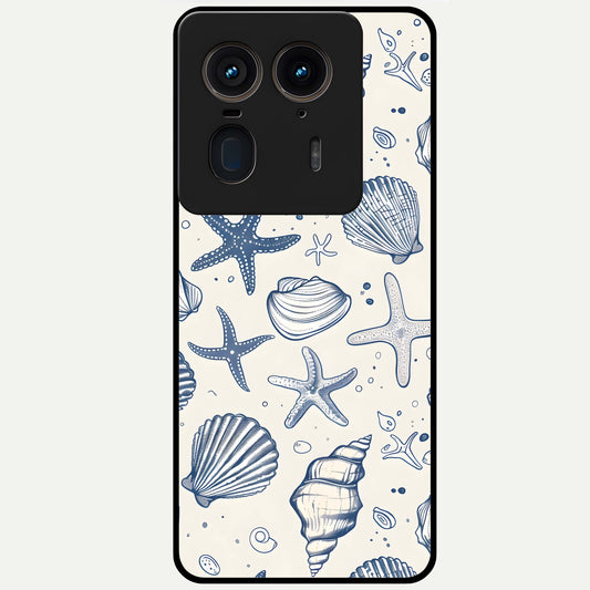  Blue Ocean Outline Glass Case For Moto Edge 50 Ultra back cover – full design glossy printed glass finish