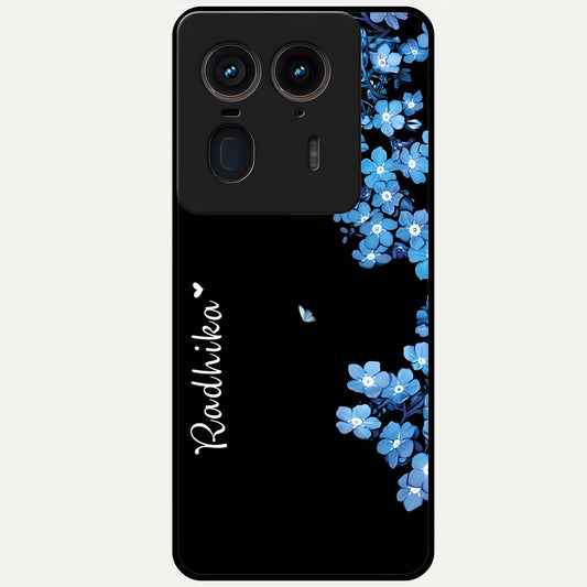  Blue Petal Dream Custom Name Glass Case For Moto Edge 50 Ultra back cover – full design glossy printed glass finish