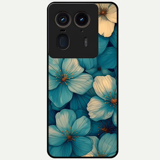  Blue Shade Floral Glass Case For Moto Edge 50 Ultra back cover – full design glossy printed glass finish