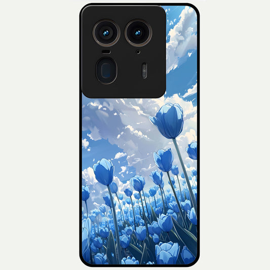  Blue Tulip Clouds Glass Case For Moto Edge 50 Ultra back cover – full design glossy printed glass finish