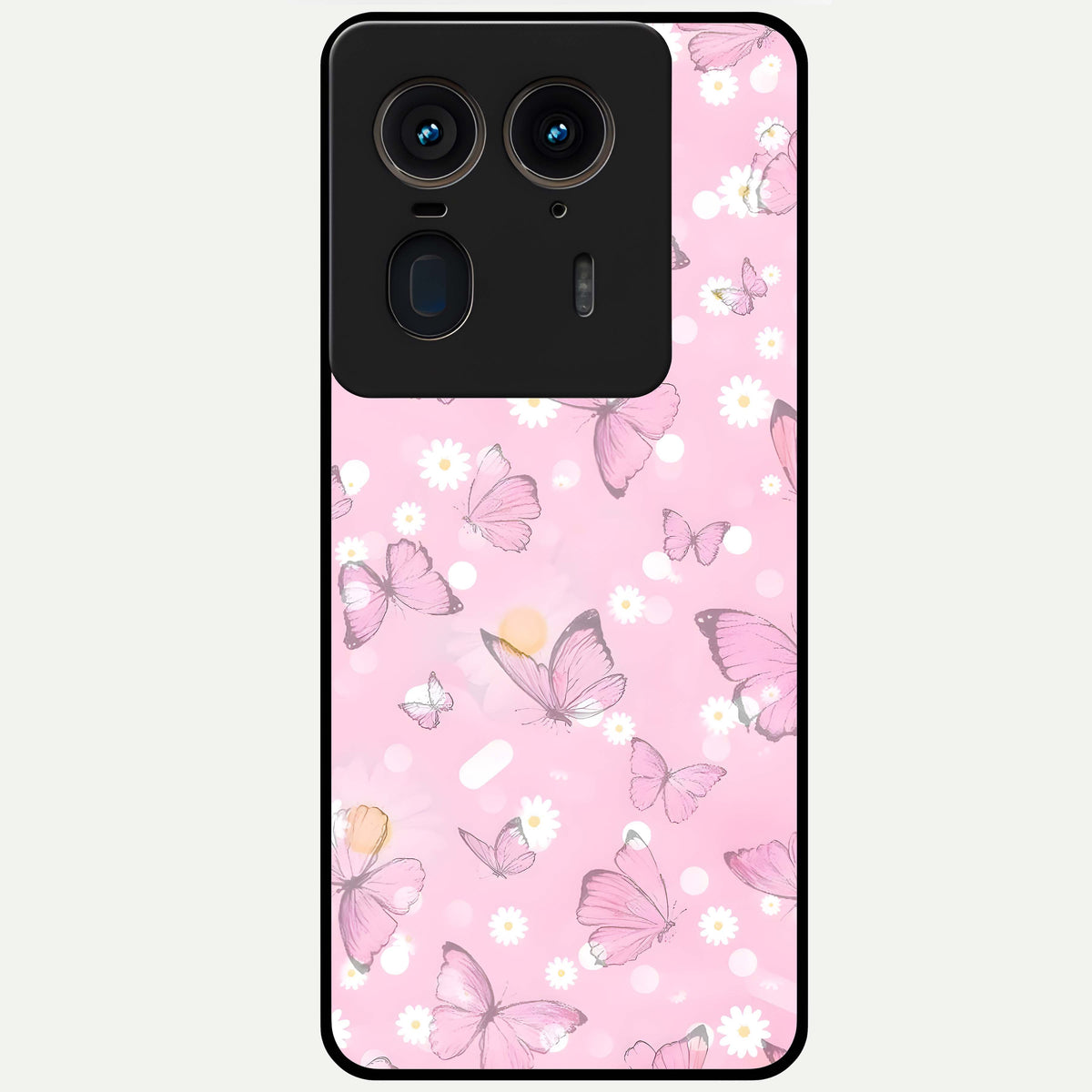 Blush Butterfly Garden Glass Case For Moto Edge 50 Ultra back cover – full design glossy printed glass finish
