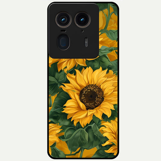  Bright Sunflower Bloom Glass Case For Moto Edge 50 Ultra back cover – full design glossy printed glass finish