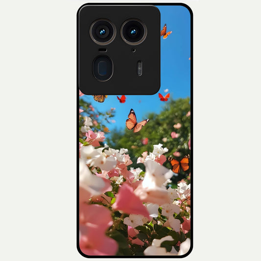  Butterflies In Bloom Sky Glass Case For Moto Edge 50 Ultra back cover – full design glossy printed glass finish