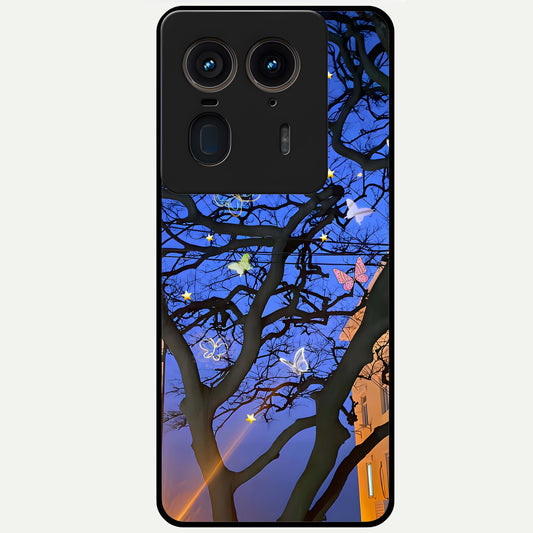  Butterfly Night Magic Glass Case For Moto Edge 50 Ultra back cover – full design glossy printed glass finish