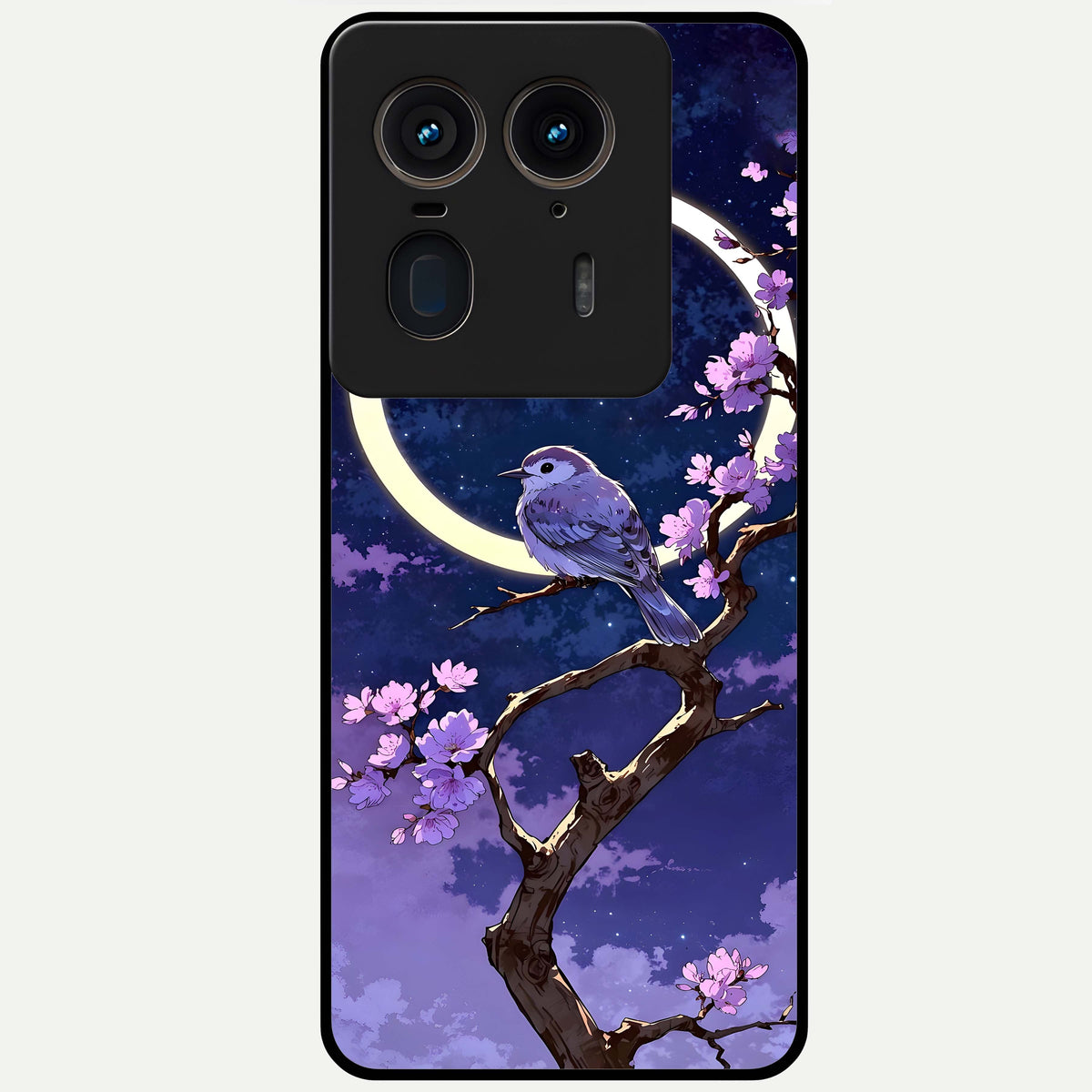  Celestial Bird Blossom Glass Case For Moto Edge 50 Ultra back cover – full design glossy printed glass finish