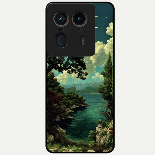  Celestial Lake Peace Glass Case For Moto Edge 50 Ultra back cover – full design glossy printed glass finish