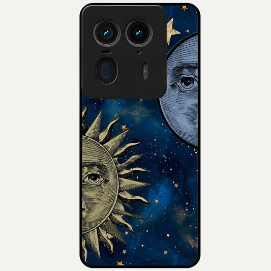  Celestial Moon With Sun Glass Case For Moto Edge 50 Ultra back cover – full design glossy printed glass finish