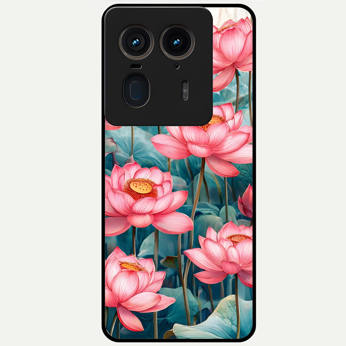  Celestial Pink Lotus Glass Case For Moto Edge 50 Ultra back cover – full design glossy printed glass finish