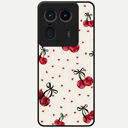  Cherry Heart Bow Glass Case For Moto Edge 50 Ultra back cover – full design glossy printed glass finish