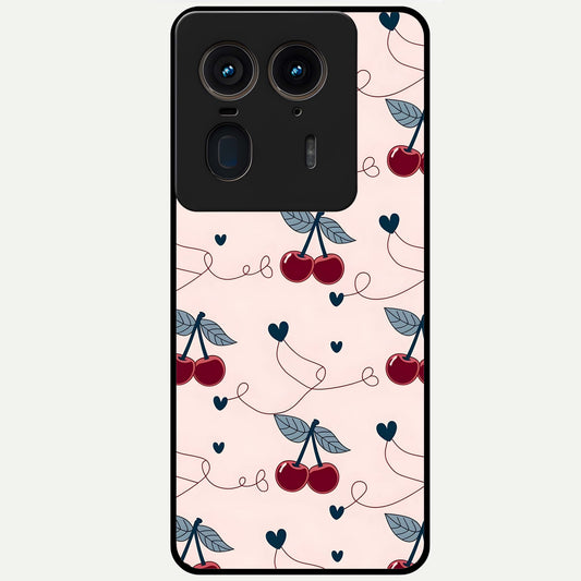  Cherry Heart Line Glass Case For Moto Edge 50 Ultra back cover – full design glossy printed glass finish