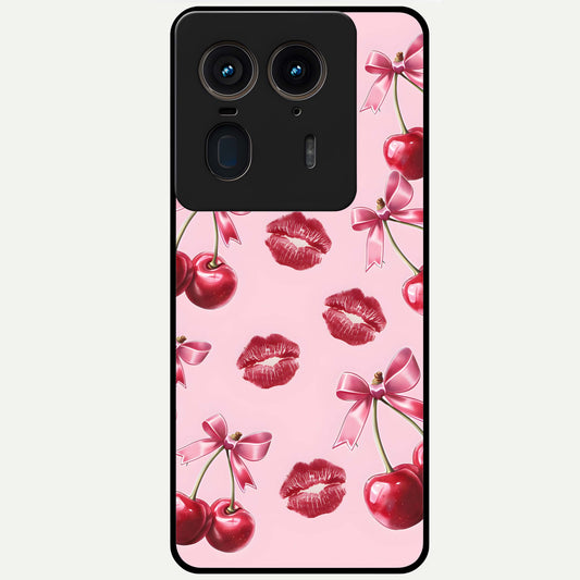  Cherry With Lips Glass Case For Moto Edge 50 Ultra back cover – full design glossy printed glass finish