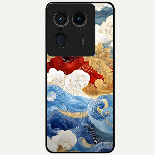  Colored Waves Glass Case For Moto Edge 50 Ultra back cover – full design glossy printed glass finish