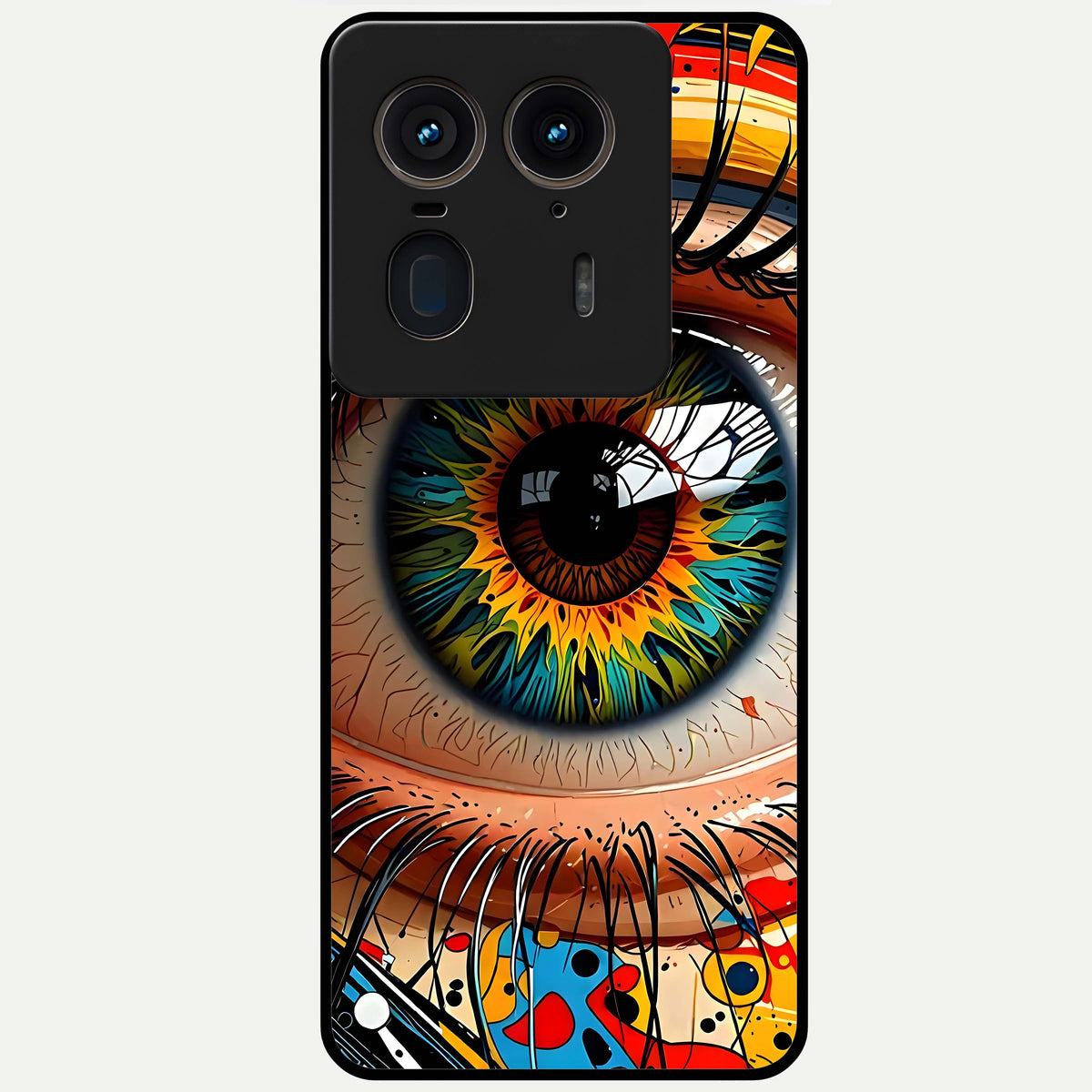  Colorful Eye Glass Case For Moto Edge 50 Ultra back cover – full design glossy printed glass finish