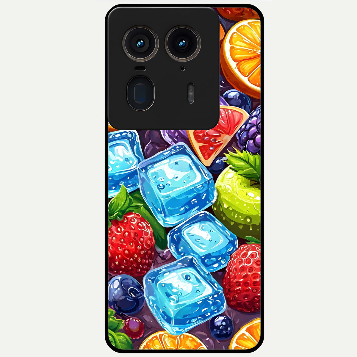  Colorful Fruits with Ice Glass Case For Moto Edge 50 Ultra back cover – full design glossy printed glass finish
