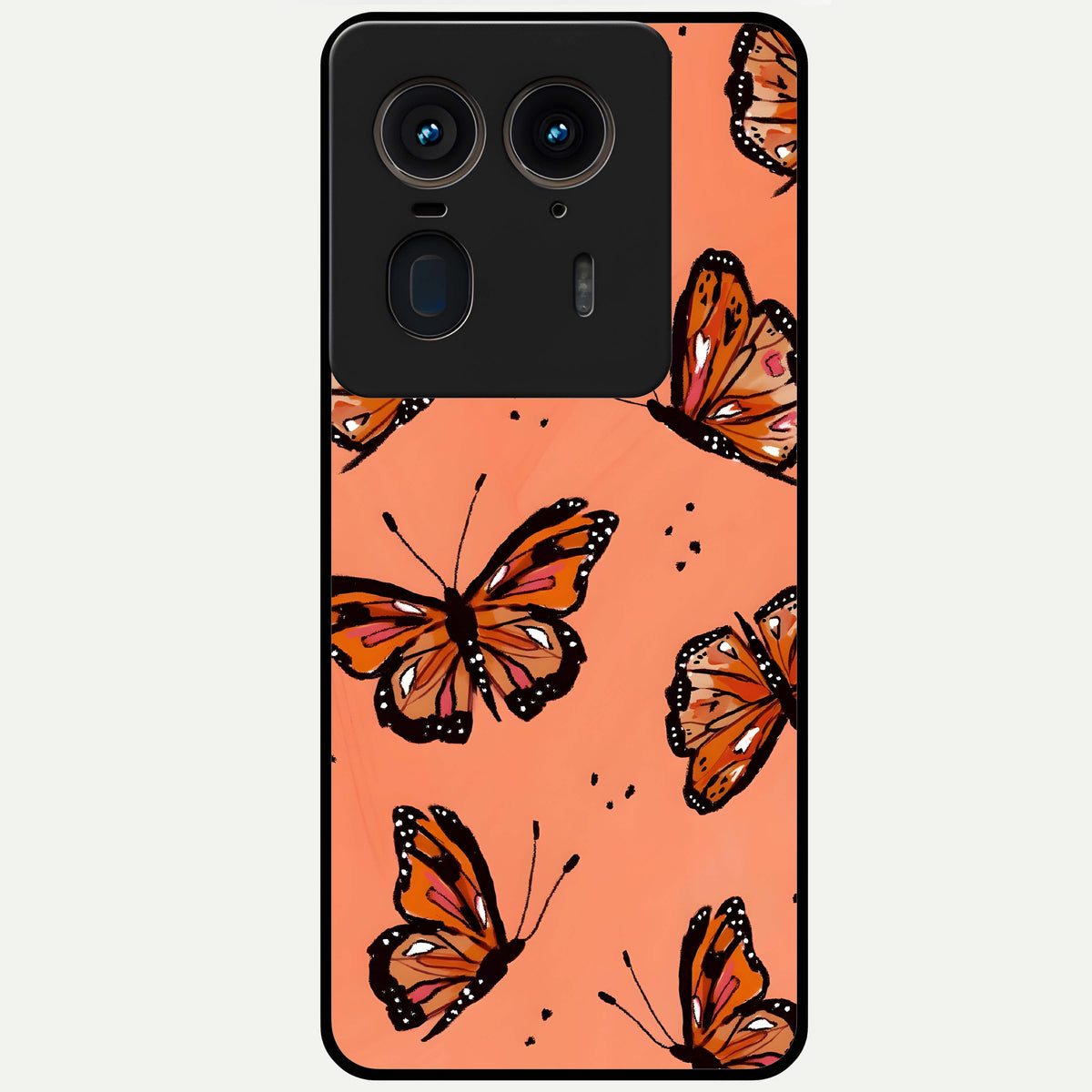  Coral Wing Butterfly Glass Case For Moto Edge 50 Ultra back cover – full design glossy printed glass finish