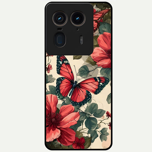  Crimson Butterfly Garden Glass Case For Moto Edge 50 Ultra back cover – full design glossy printed glass finish