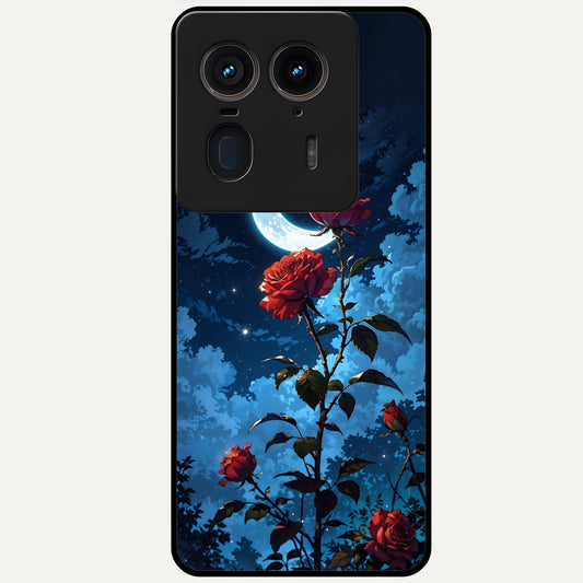  Crimson Rose Moon Glass Case For Moto Edge 50 Ultra back cover – full design glossy printed glass finish