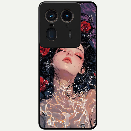  Crimson Rose Serenity Glass Case For Moto Edge 50 Ultra back cover – full design glossy printed glass finish
