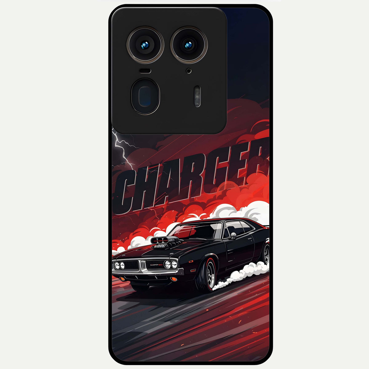  Dark Charger Fury Glass Case For Moto Edge 50 Ultra back cover – full design glossy printed glass finish