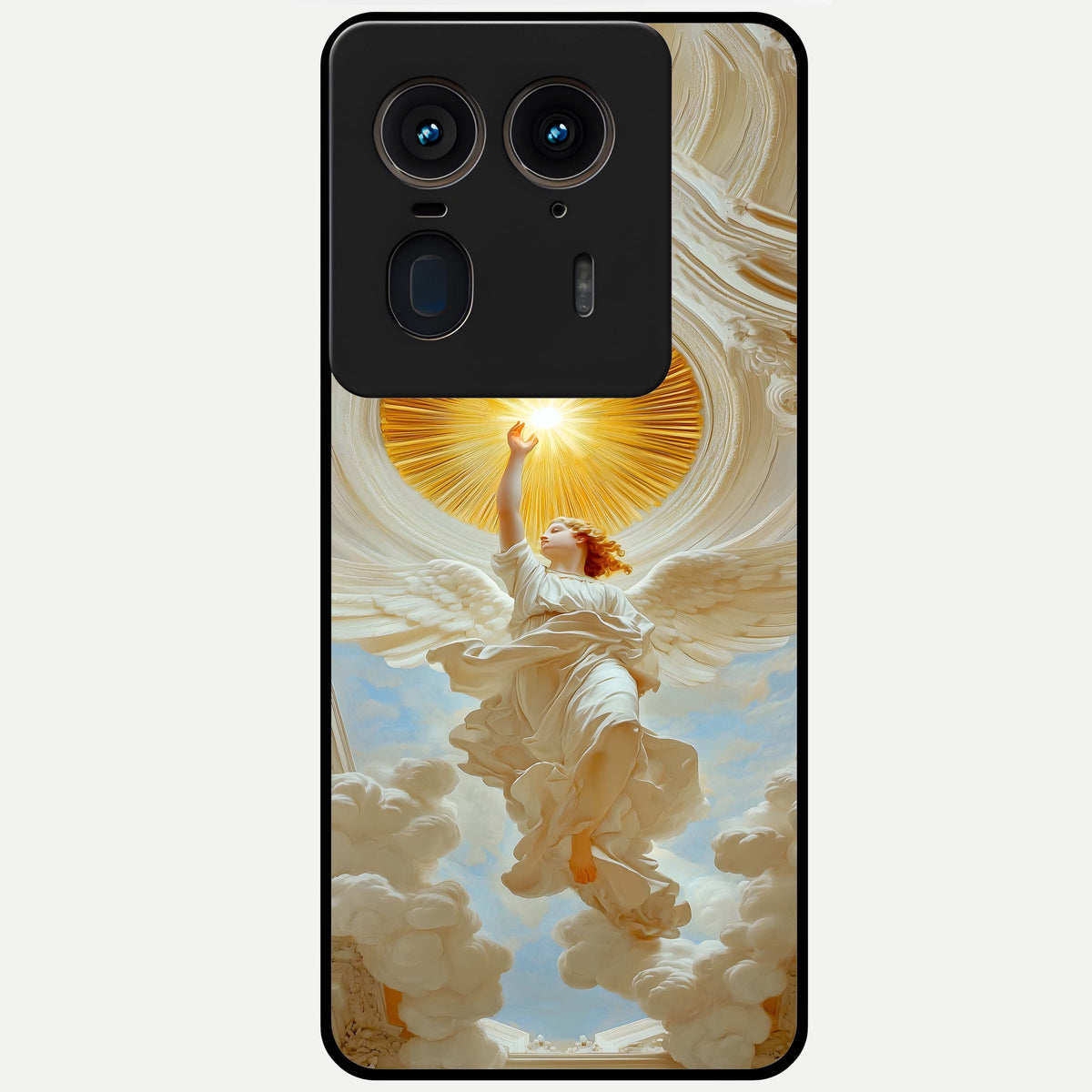  Divine Light Angel Glass Case For Moto Edge 50 Ultra back cover – full design glossy printed glass finish
