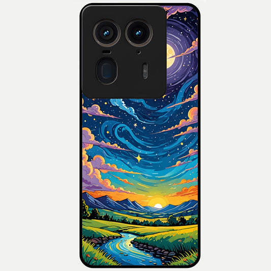  Dreamy Night Landscape Glass Case For Moto Edge 50 Ultra back cover – full design glossy printed glass finish