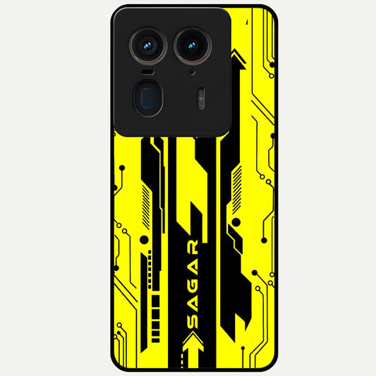  Electric Pulse CYBERPUNK Custom Name Glass Case For Moto Edge 50 Ultra back cover – full design glossy printed glass finish