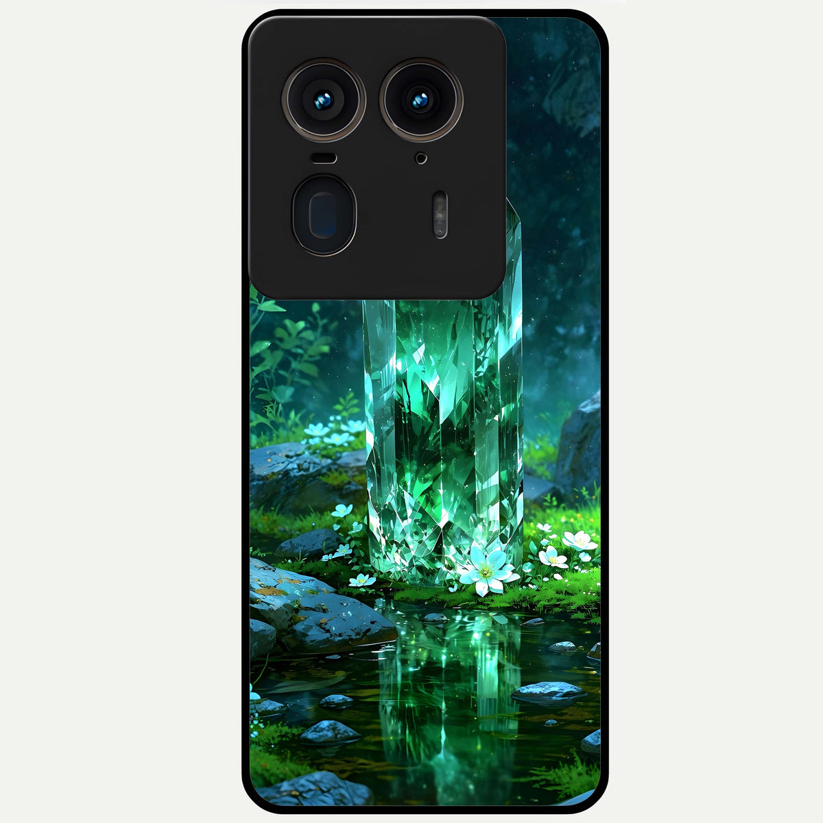 Emerald Light Crystal Glass Case For Moto Edge 50 Ultra back cover – full design glossy printed glass finish
