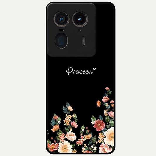  Floral Design Personalized Custom Name Glass Case For Moto Edge 50 Ultra back cover – full design glossy printed glass finish