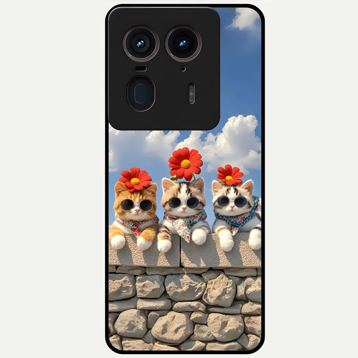  Floral Kitty Squad Glass Case For Moto Edge 50 Ultra back cover – full design glossy printed glass finish