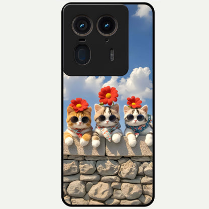  Floral Kitty Squad Glass Case For Moto Edge 50 Ultra back cover – full design glossy printed glass finish