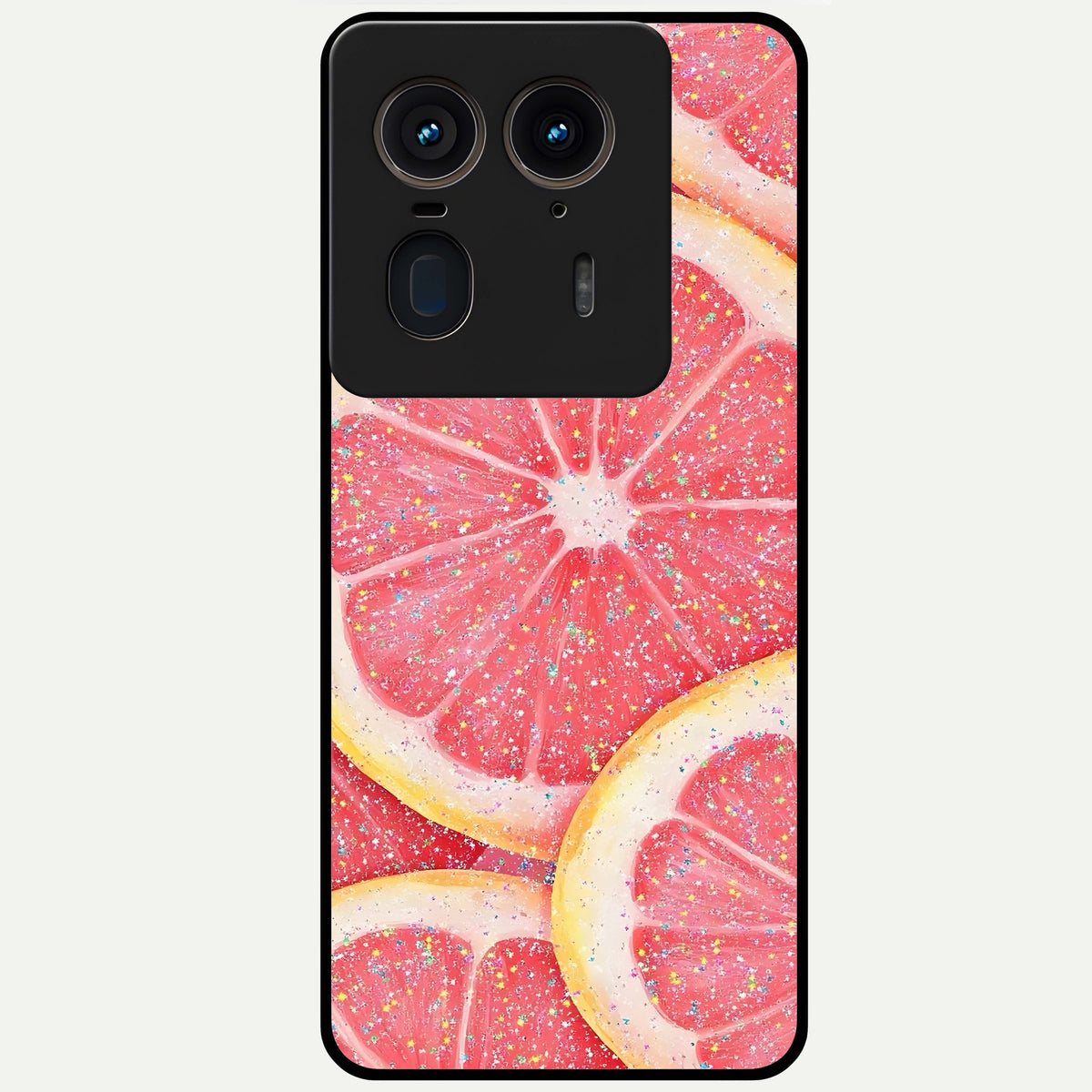  Glitter Grapefruit Glass Case For Moto Edge 50 Ultra back cover – full design glossy printed glass finish