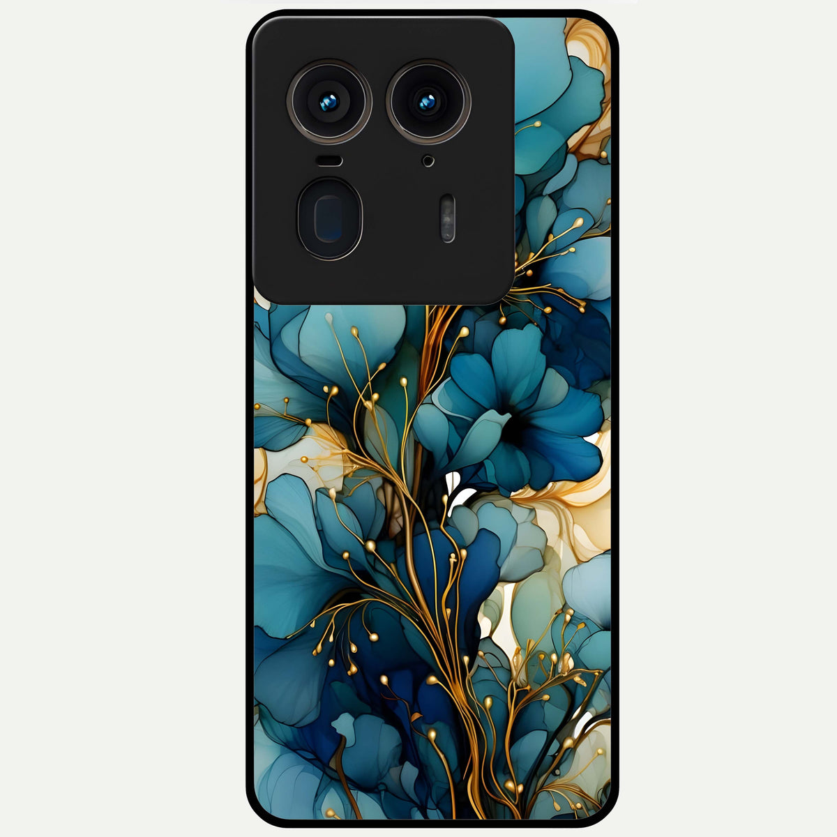  Golden Bloom Symphony Glass Case For Moto Edge 50 Ultra back cover – full design glossy printed glass finish