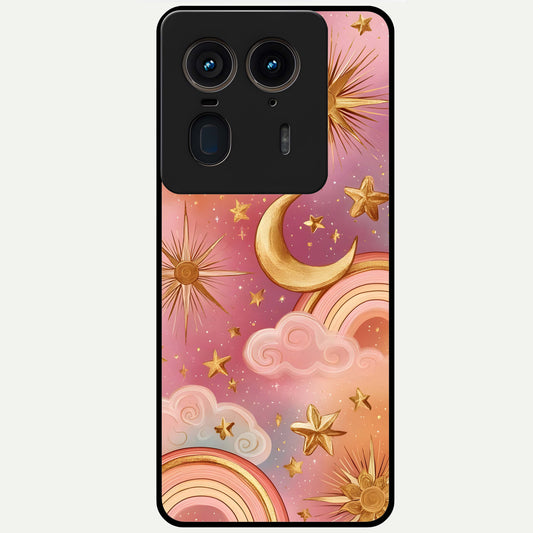  Golden Celestial Dreams Glass Case For Moto Edge 50 Ultra back cover – full design glossy printed glass finish