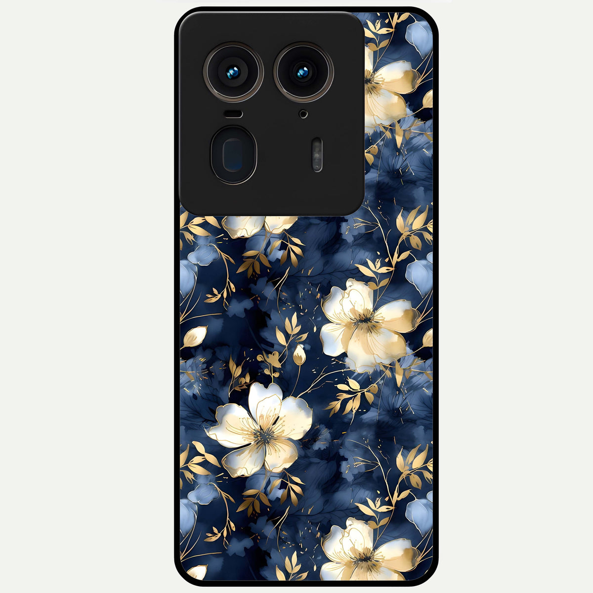  Golden Midnight Bloom Glass Case For Moto Edge 50 Ultra back cover – full design glossy printed glass finish