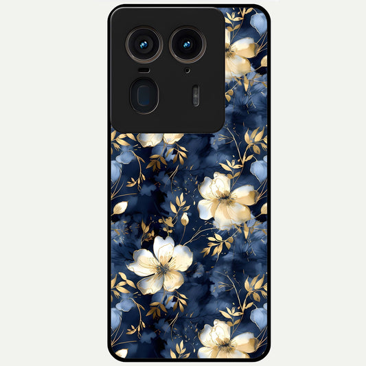  Golden Midnight Bloom Glass Case For Moto Edge 50 Ultra back cover – full design glossy printed glass finish