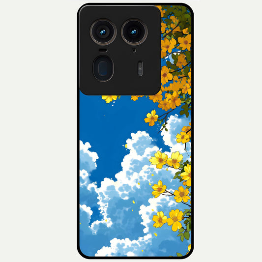  Golden Petal Sky Glass Case For Moto Edge 50 Ultra back cover – full design glossy printed glass finish