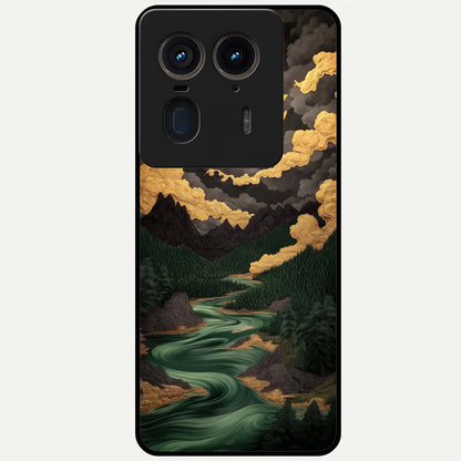  Golden River Moon Glass Case For Moto Edge 50 Ultra back cover – full design glossy printed glass finish